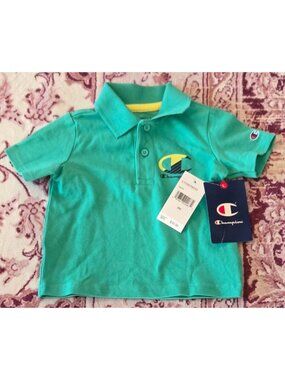 Champion Green Polo Shirt Size 6M Short Sleeve Cotton Logo Unisex Baby